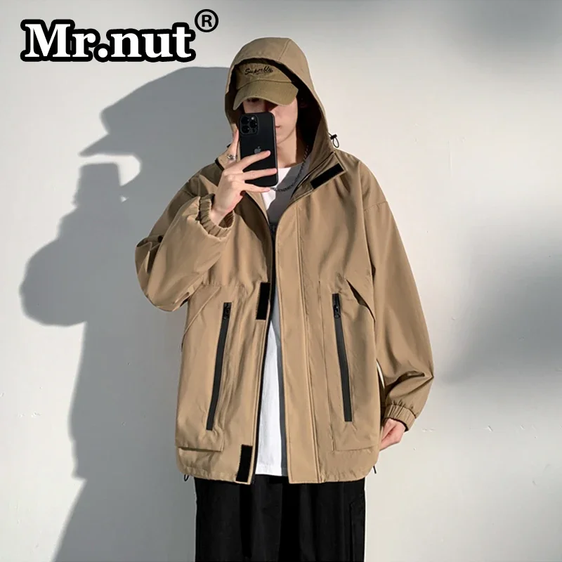 Mr.nut Men's Sports Casual High-Quality Jacket Loose Hooded Outdoor Jackets Waterproof Windbreak Overcoat Camping Climbing Suit