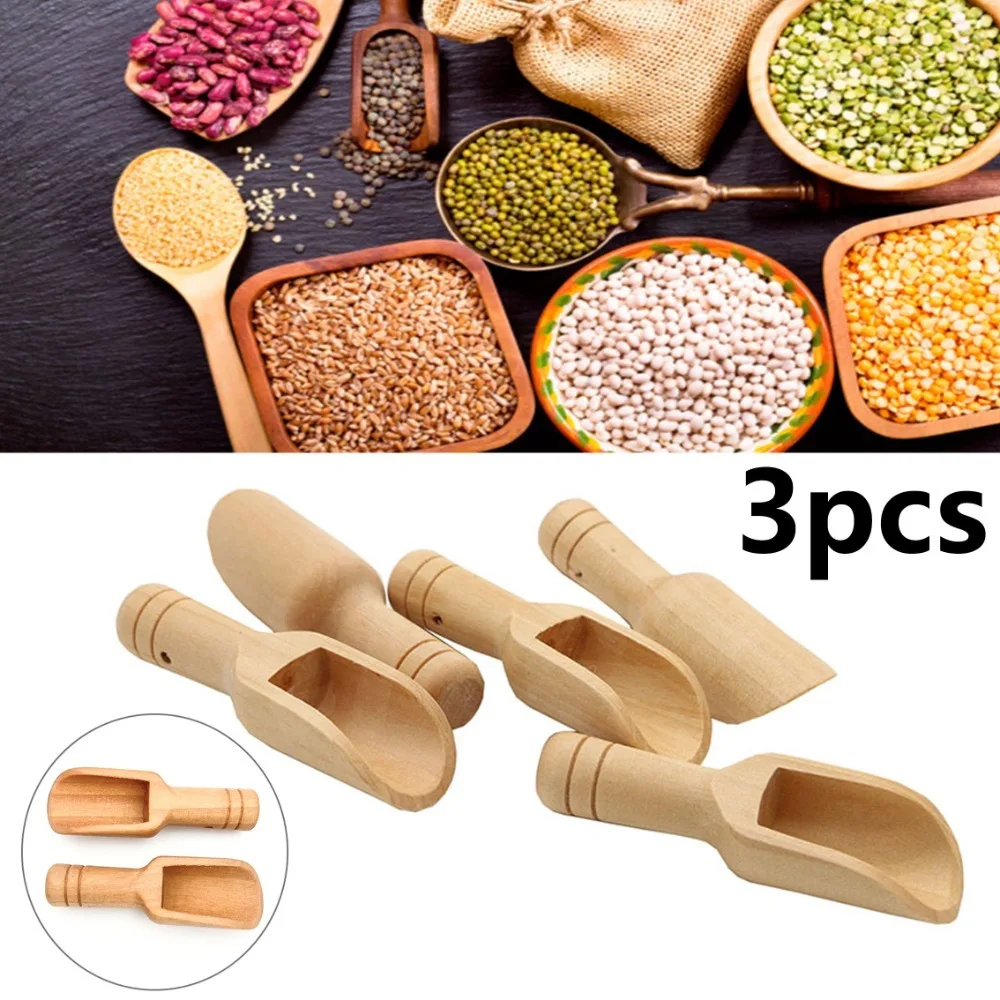 3pcs Mini Wooden Scoops Bath Salt Spoon Candy Flour Spoon Scoops Kitchen Utensils Milk Measuring Spoon