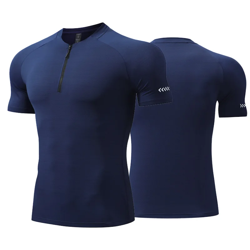 

Summer Men's Outdoor Stand Collar Half Zipper Sports T-shirt High Elastic Breathable Quick-drying Clothes Short Sleeves