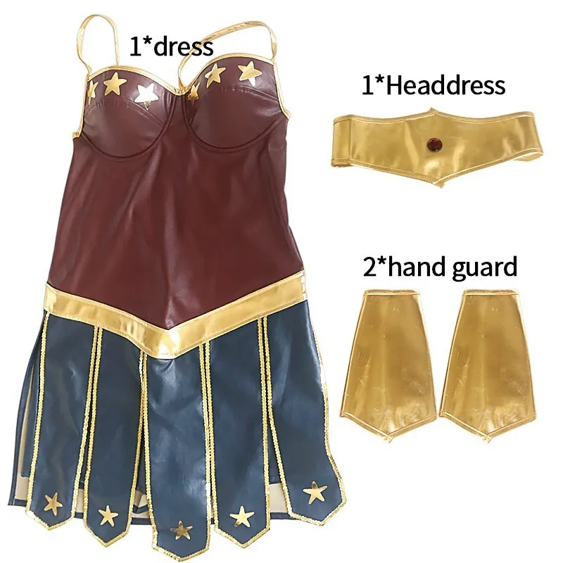 Superhero Film Wonder Woman Costume Dress for Women Halloween Cosplay Costumes Stage Costume Sexy Clothing Leather sexy Dress - view 3