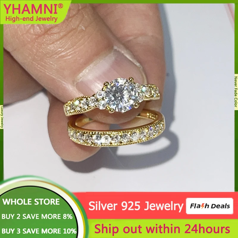 With Credentials Delicate Gold Color 925 Silver Ring Set 1 Carat Zirconia Diamant Wedding Band Women Accessories Fine Jewelry