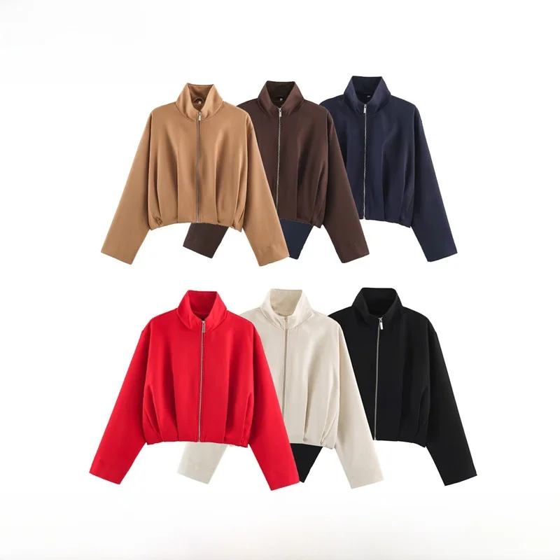 Early Autumn New Arrival Women's Fashionable Stand Collar Pilot Jacket Coat ZR Style Standard Fit Short Outerwear Polyester
