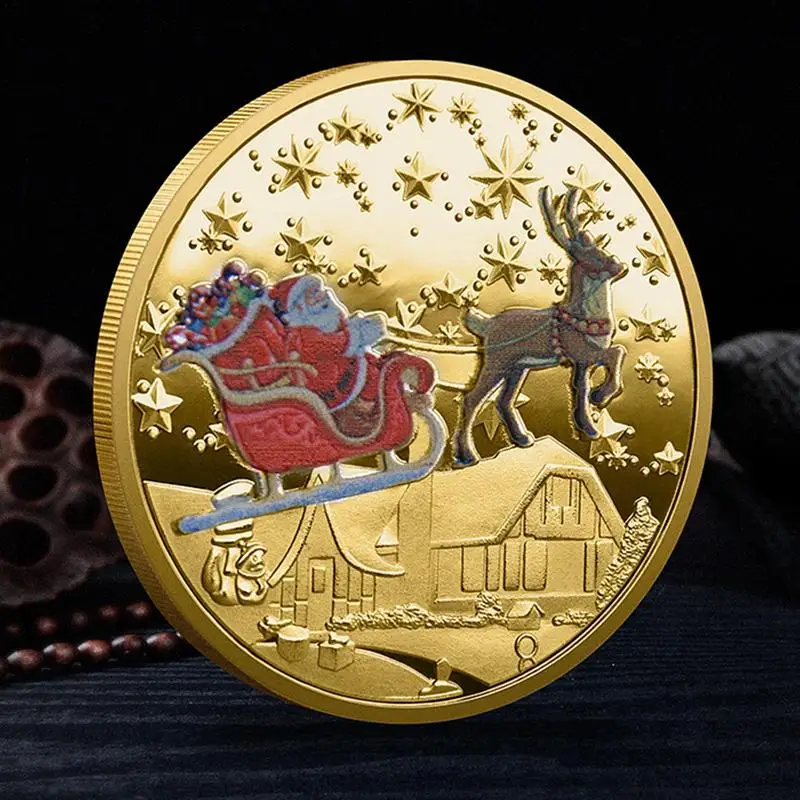 New Year Silver Gold Lucky Coin Collectibles Merry Christmas Gifts Santa Claus and Reindeer Memory Medals