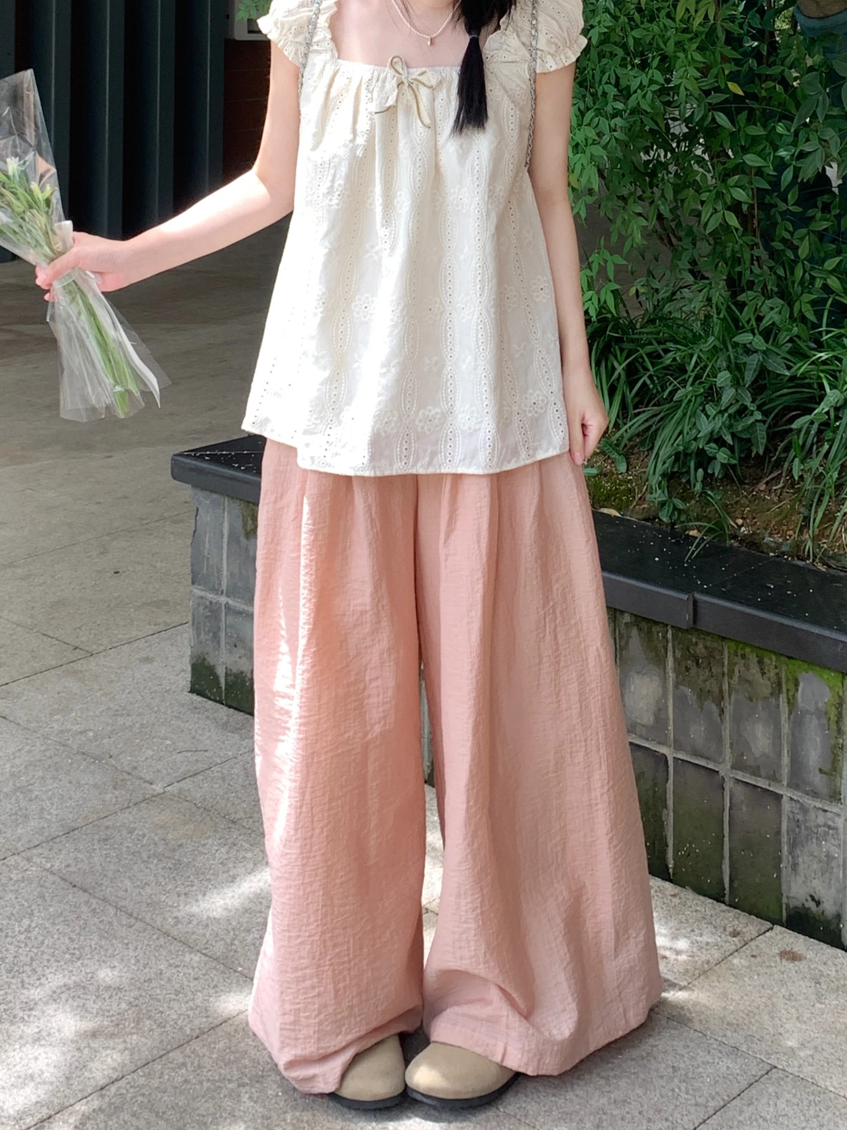 

Летние свободные брюки А-силуэта с широкими штанинами, плиссированные, повседневные, хлопковые, с высокой талией, удобные, свободного кроя