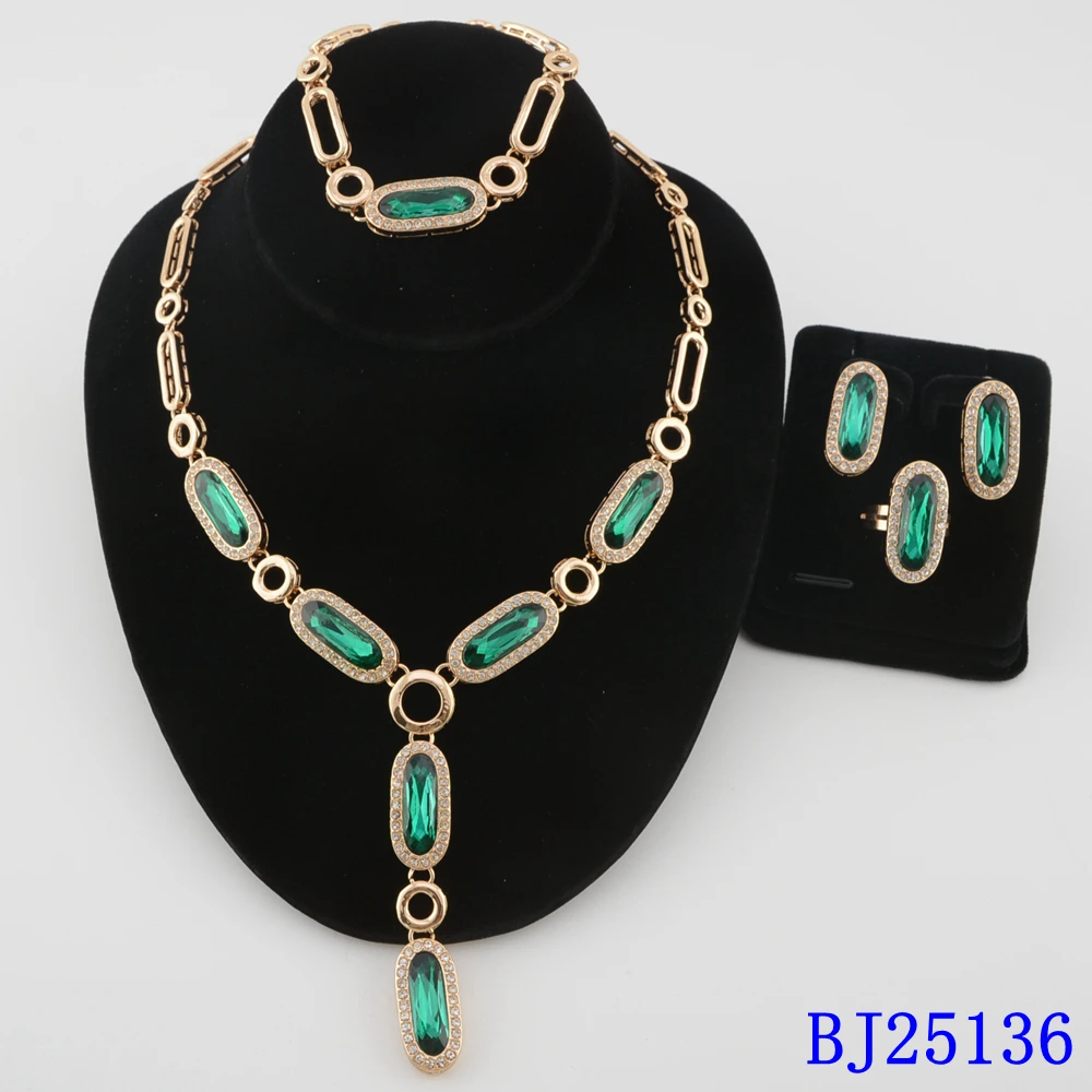 Luxury African Women Gold Plated 4pcs Jewelry Set Bridal Wedding Necklace Earrings Ring Bracelet Party Gifts