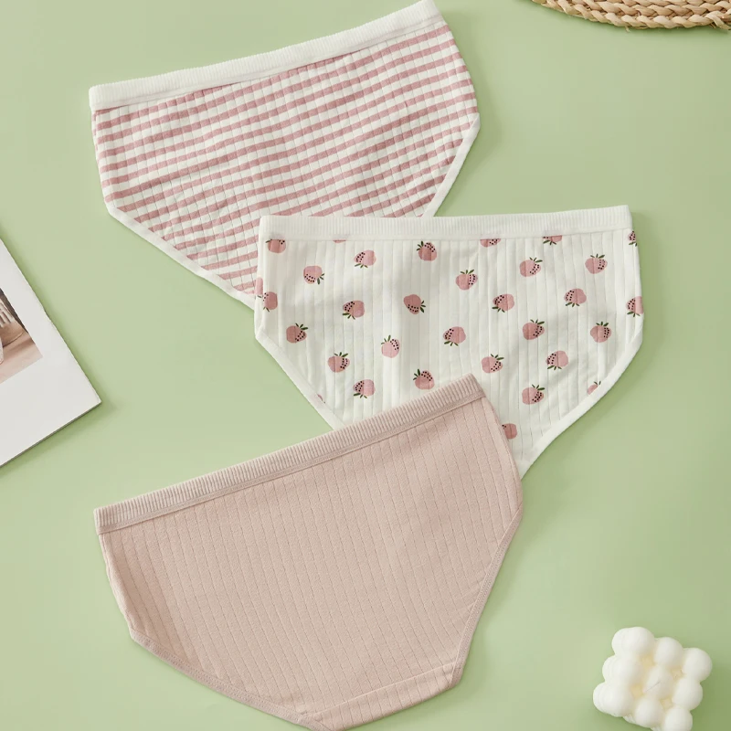 3PCS Cotton Comfortable Women's Panties Cute Print Sweet Lady Briefs Fresh Underpants Women Mid Waist Student Shorts S-XL