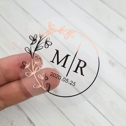 Personalized 50pcs Clear Wedding Stickers for Wedding Favors & Envelopes Custom Gift Birthday Party Round Foiled Stickers