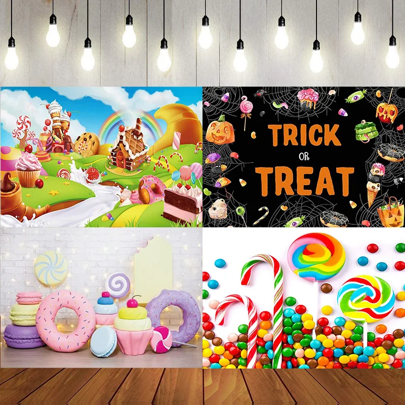 Sweet Candy Colorful Swirl Lollipops Beans Photography Background Birthday Party Banner Backdrop Indoor Decoration Wallpaper