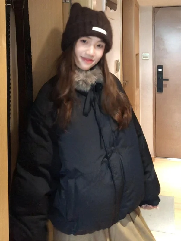 

Korean Style Casual Cotton Jacket Women's Winter New Style Ins Small Leisure Cotton Clothes with Fur Collar Thickened Long Sl...