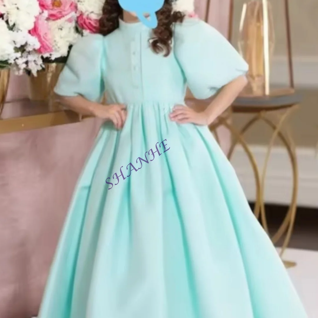Classico collo alto mezza manica principessa abito da prima comunione lunghezza pavimento elegante abito formale da ragazza di fiori nuovo personalizzato