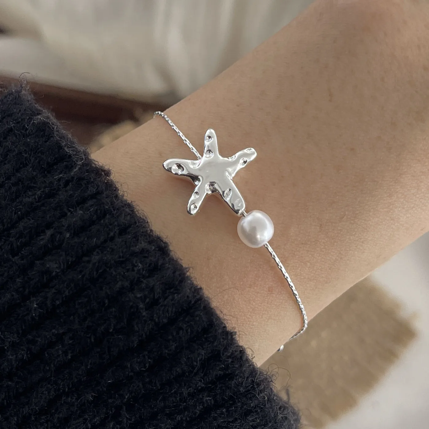 925 Sterling Silver Bracelets for Women Men String Accessories Trend Cute Starfish Pearl Pendant Party Jewelry Gift
