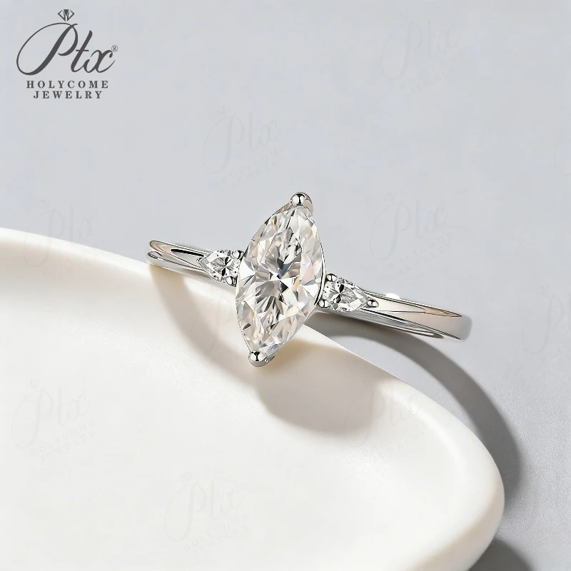 Moissanit-Ring Marquise 1CT D-Farbe 925 Sterling Silber 18K Gold Plattiert Verlobungsring Ehering Charm-Schmuck für Damen Großhandel – Detail 7