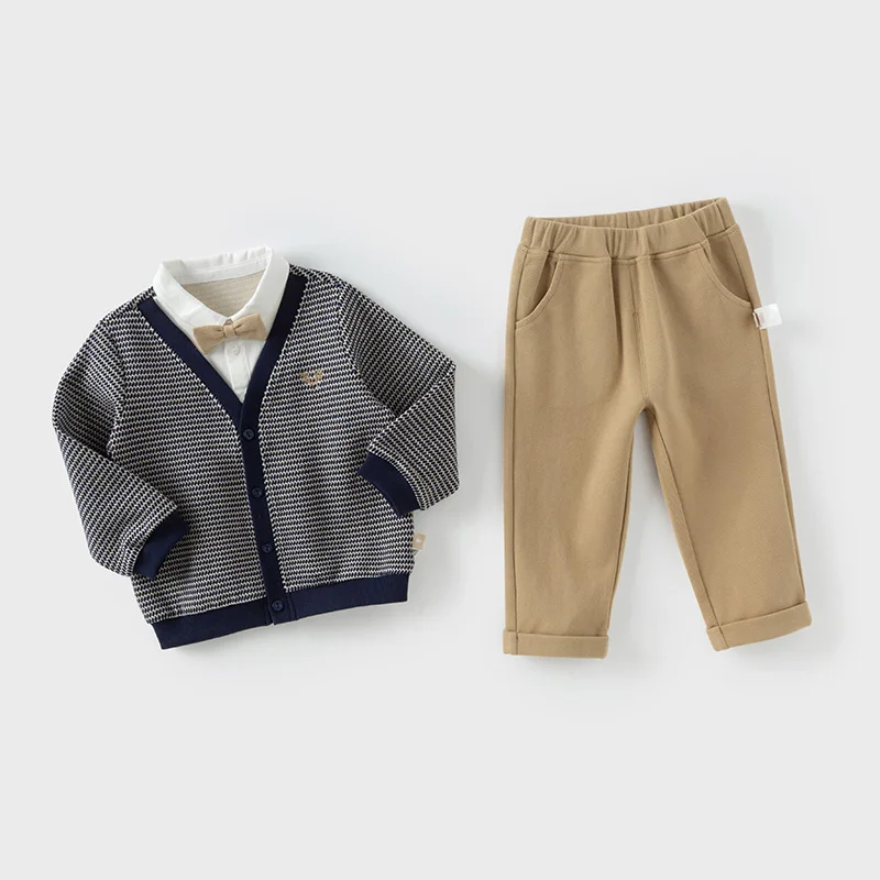 Dave Bella 2025 New Spring Baby Boys Clothes Suit Children Casual Cardigan+ Pants 2Pcs/Set Kids Boy Outfits DB1250606