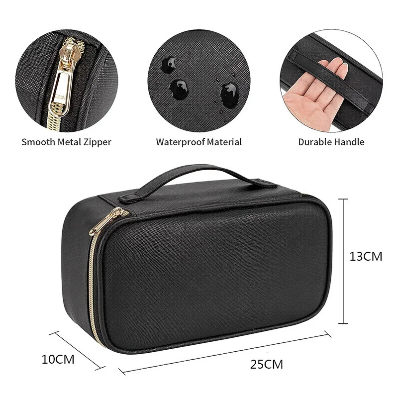 Makeup Brush Storage Bag PU Leather Cosmetic Storage Bag Portable Large Capacity Toiletry Make Up Bag Zipper Makeup Organizer