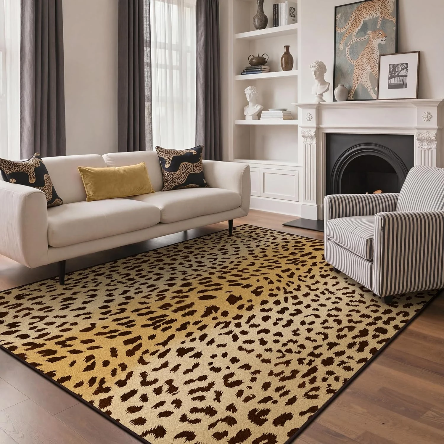 Tapete com estampa de leopardo para sala de estar, tapete de pelúcia curta, grande área, antiderrapante, tapete para quarto, ao lado da cama, decoração de casa