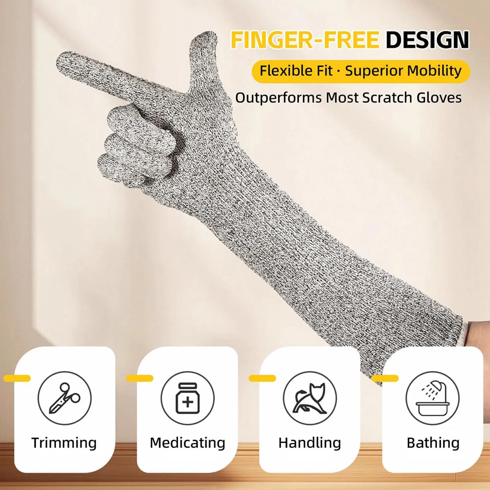 Pet Care Long Gloves 40cm Scratch Proof Arm Sleeves for Cat Dog Nail Trimming Grooming Anti Bite Grey