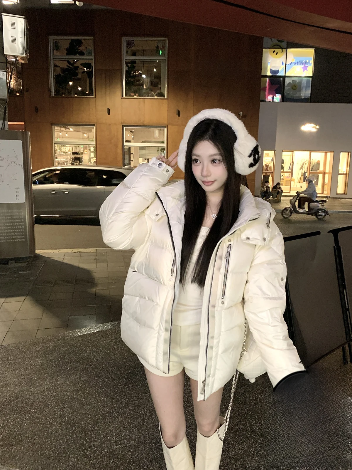 

Kubiliv Snowscape 90 White Du down ort Glossy Women's Jaet Warm Outerwear Korean Sle Zipper Closure Long Sve Coat