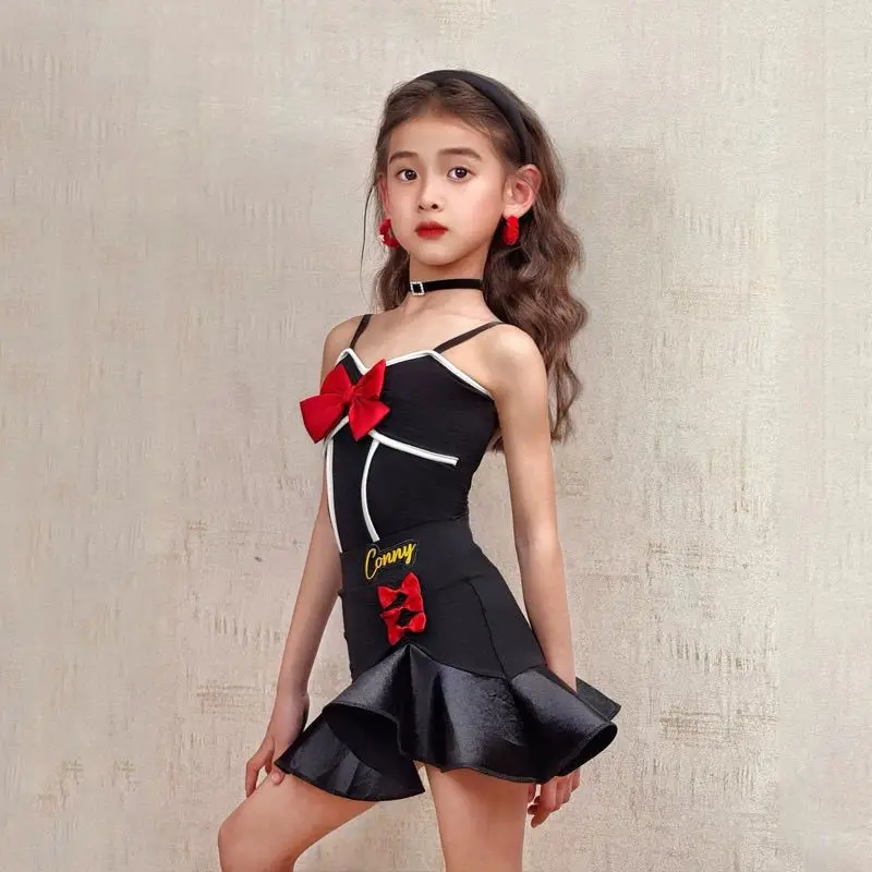

customized Latin dance suit girls dance practice outfit camisole top half skirt precisely tango samba dance clothes 라틴댄스 경기용 드레스