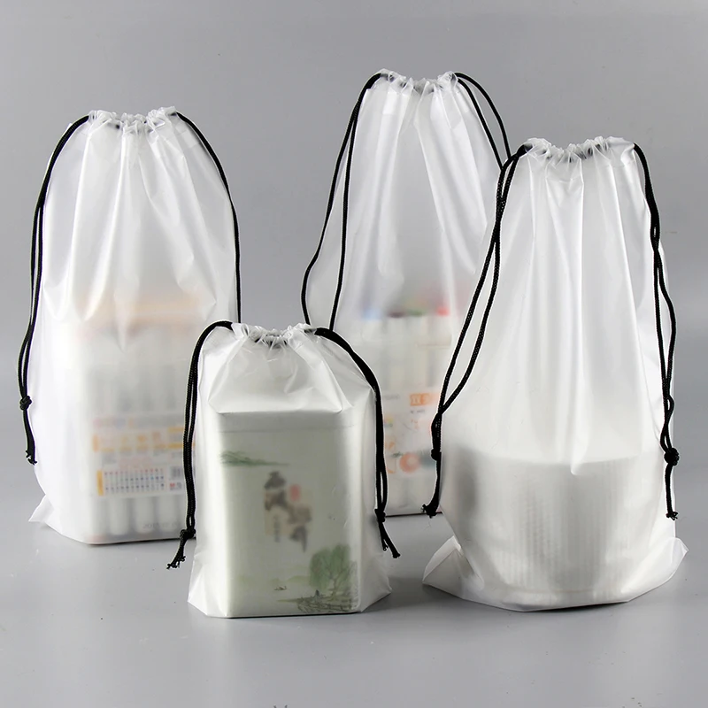 Matte Translucent Plastic Bags Umbrella Storage Bags Reusable Portable Umbrella Drawstring Storage Cover Home Storages Organizer