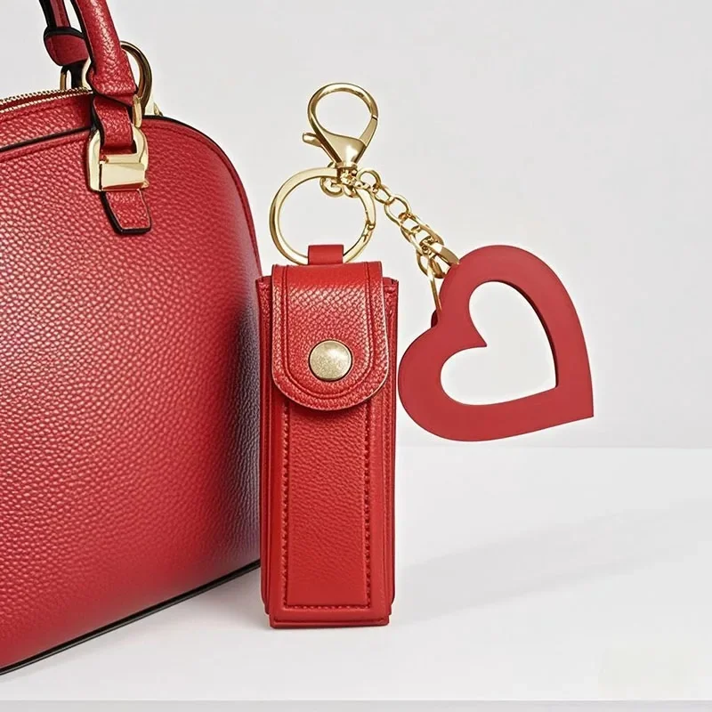 Various colors available, small cosmetic bag,heart-shaped mirror portable mini lipstick bag, portable lipstick bag with mirror