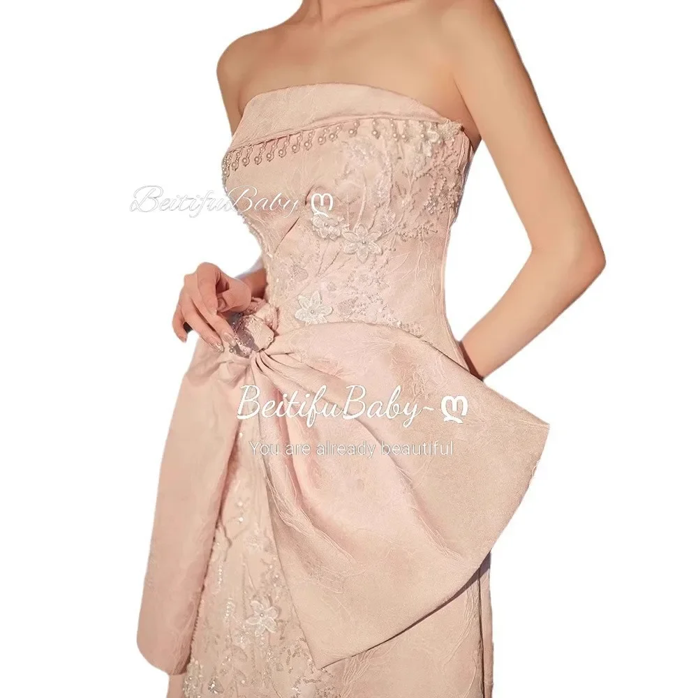 Customized Palace Style 2025 Women's Evening Dress Strapless Bow Decoration Pearl Tassel Mermaid Skirts Formal Dresses for Women