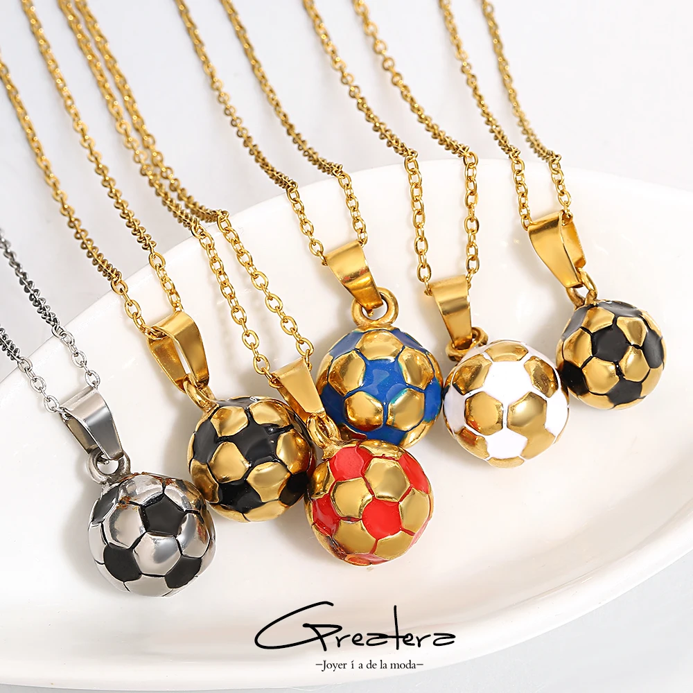 Greatera 3D Football Pendant Stainless Steel Soccer Mom Necklaces for Men Women Gold Plated Chain Necklace Waterproof Jewelry