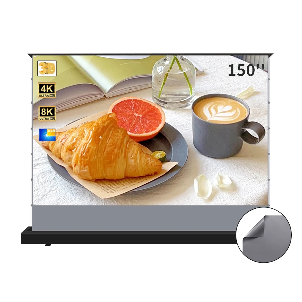 

Проекционный экран 120 дюймов с голосовым интеллектуальным управлением 16:9, моторизованный напольный восходящий Alr проекционный экран 8K, домашний кинотеатр, черный корпус, экран