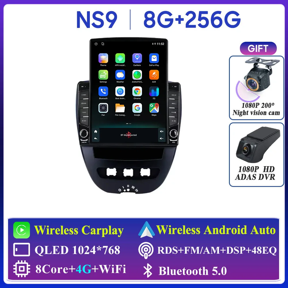 For Peugeot 107 Toyota Aygo Citroen C1 Car Radio Carplay Navigation GPS Stereo Android Auto Screen No 2din Video WiFi Autoradio