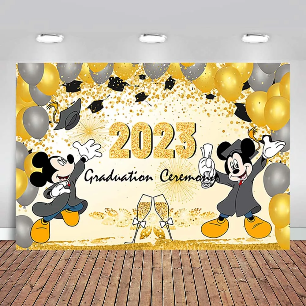 

2023 Class Graduation Backdrop for Party Grad Celebration Banner for Party Decorations Blue Mickey Kindergarten Photo Background