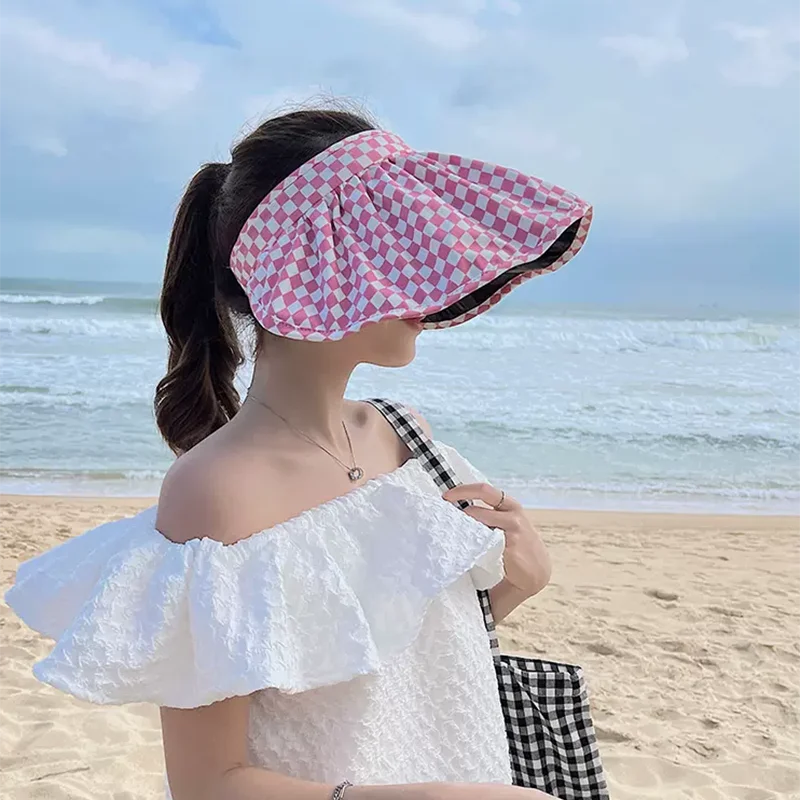 checkerboard gradient hat Summer lady Empty hats Sun Visor Hat Summer Wide Brim Sun Caps UV Protection Hat For women Beach hat