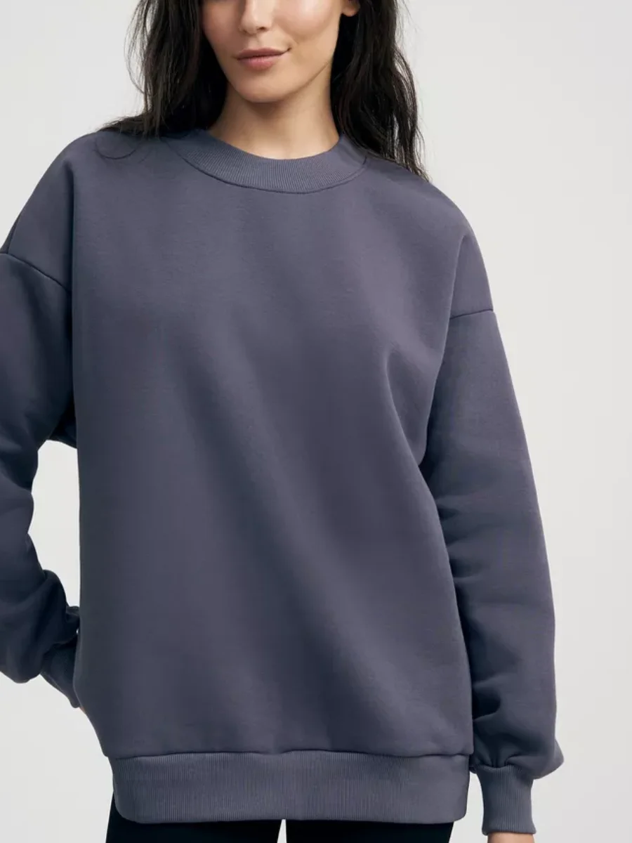 Autumn and Winter Fleece Thickened Sweatshirts Women 2024 New Solid Color Crew Neck Top Loose Personality Tops