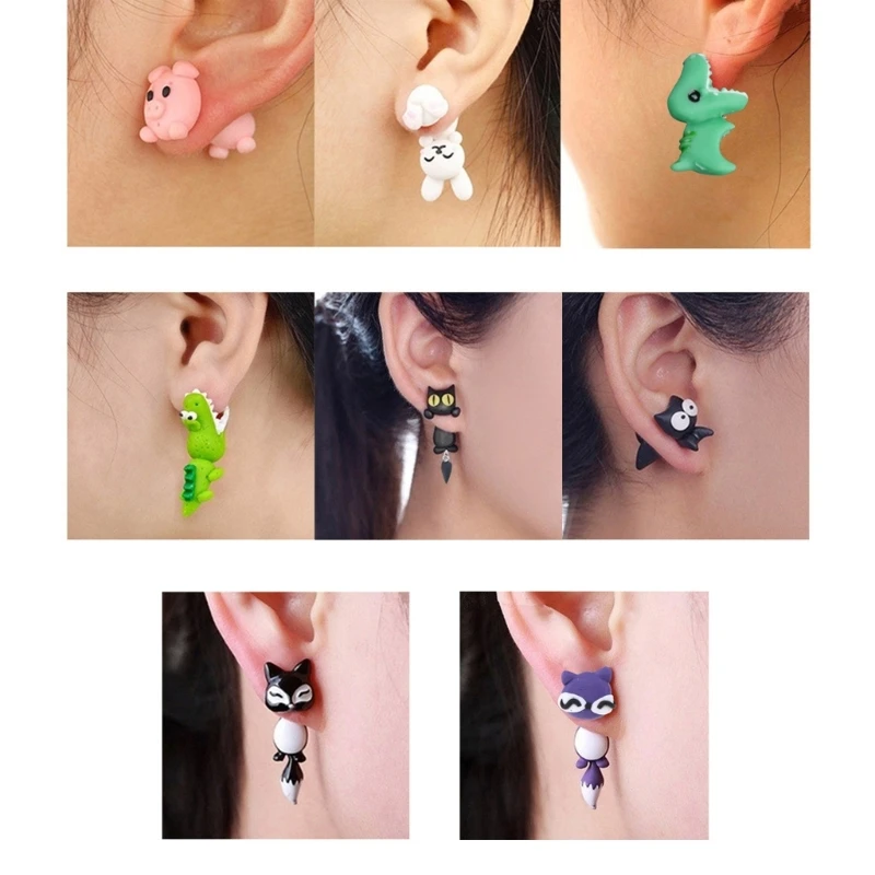 E15E 1 Pair Cartoon Animal Dinosaur for Crocodile Rabbit Pig for Cat Earrings Jew