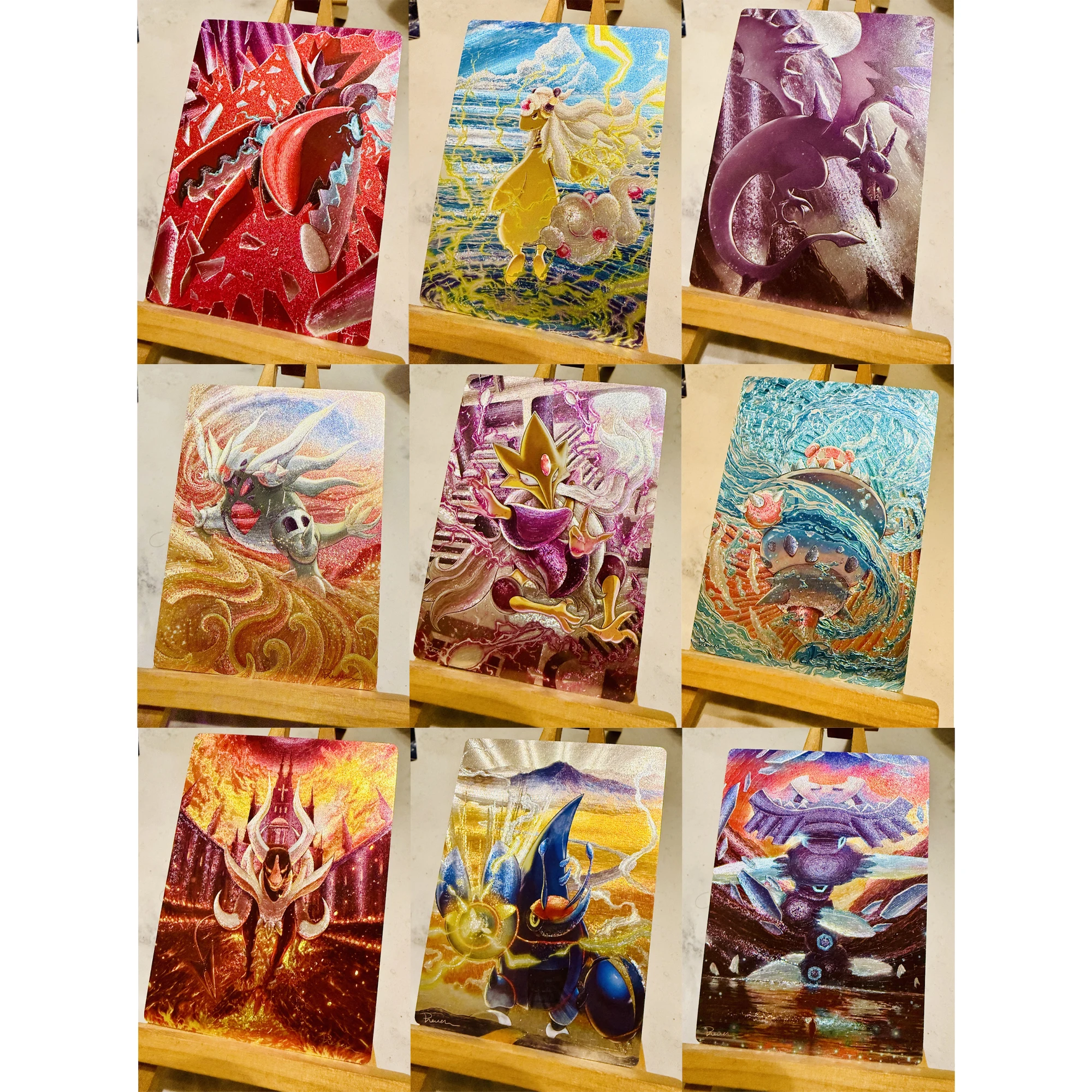 

9Pcs/set Ptcg Alakazam Aerodactyl Steelix Texture Flash Card Diy Self Made Classic Game Anime Collection Card Gift Toy