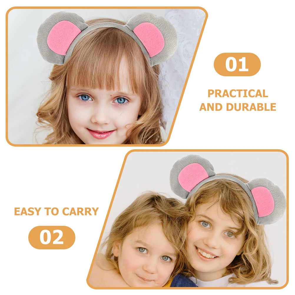 4Pcs Mouse Ears Headband Kids Cartoon Grey Rat Costume Accessories Childrens Dress Up Costumes Hairbands Hair Care Styling For