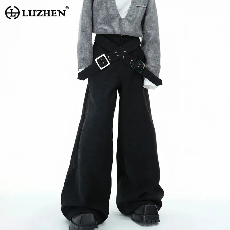 LUZHEN niszowy projekt prosta rurka luźne spodnie na co dzień spersonalizowany pasek udekoruj przystojny modny Streetwear męska wiosna LZ8201