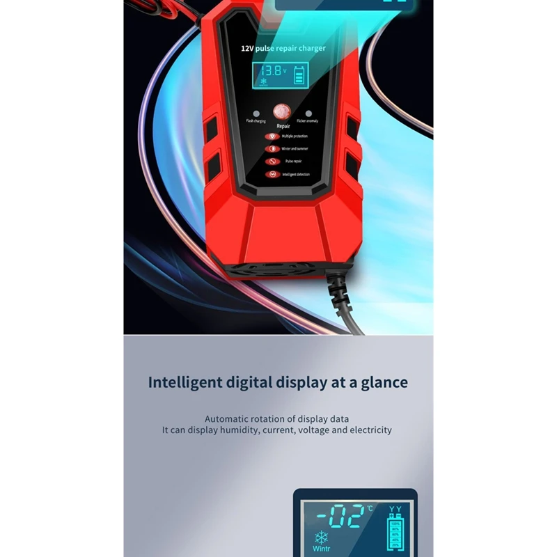 12V Pulse Repair 6A Fast Charge for Car Motorcycle Lead-Acid Car Battery Charger LCD Display Battery Tester US Plug-A26I - view 5