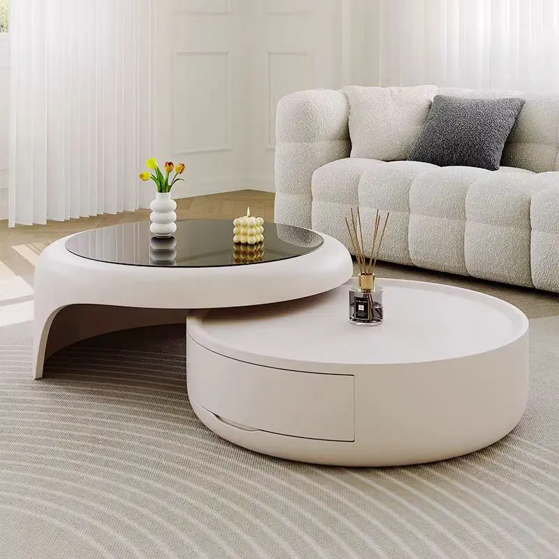 ！@2026 White Luxurious and Sophisticated French Cream Style Low Price High End Living Room Coffee Table Set