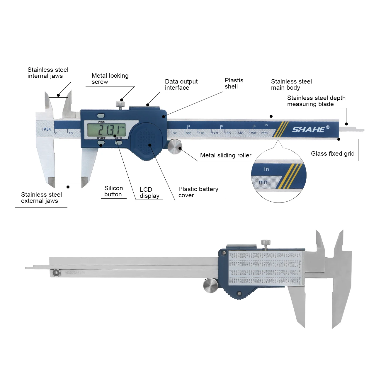 SHAHE Hardened Stainless Steel Digital Caliper Electronic Vernier Caliper Micrometer Measuring Tools