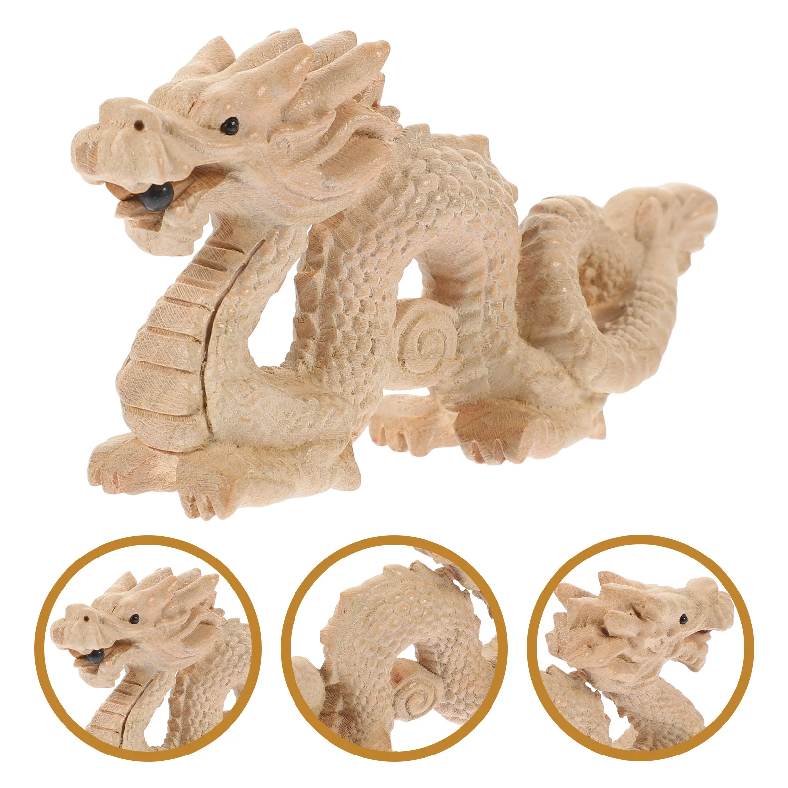 

Dragon Ornament Statue Chinese New Year Statues Wood Carving Decor Office Wooden Good Luck