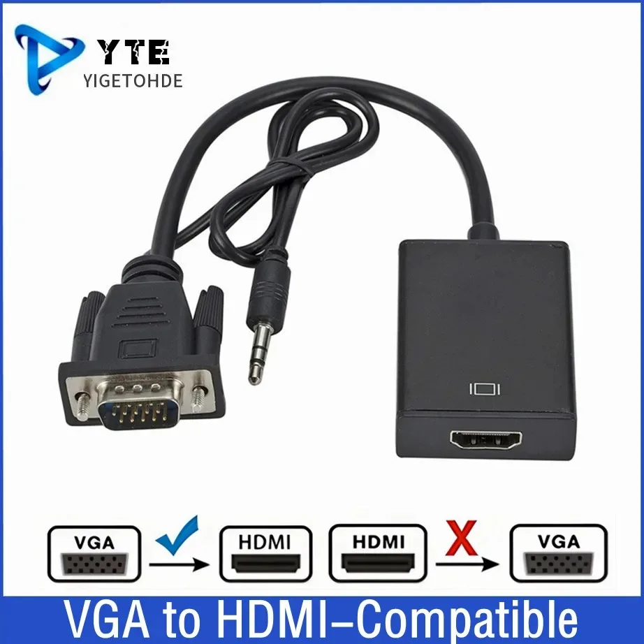 

VGA to HDMI-compatible Adapter Cable With Audio Output HD 1080P VGA2HDMI-compatible Converter For PC Laptop to HDTV Projector