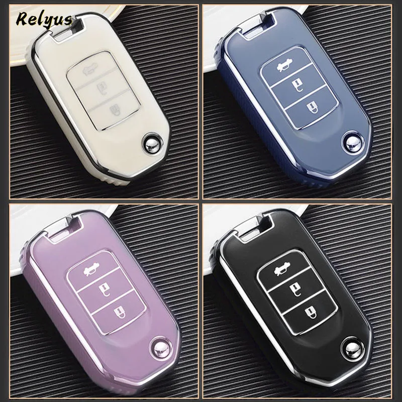 For Honda Civic Accord City Odyssey CR-V XR-V HR-V Vezel Jade Jazz Crider Car TPU Flip Key Cover Case Holder Keychain Shell