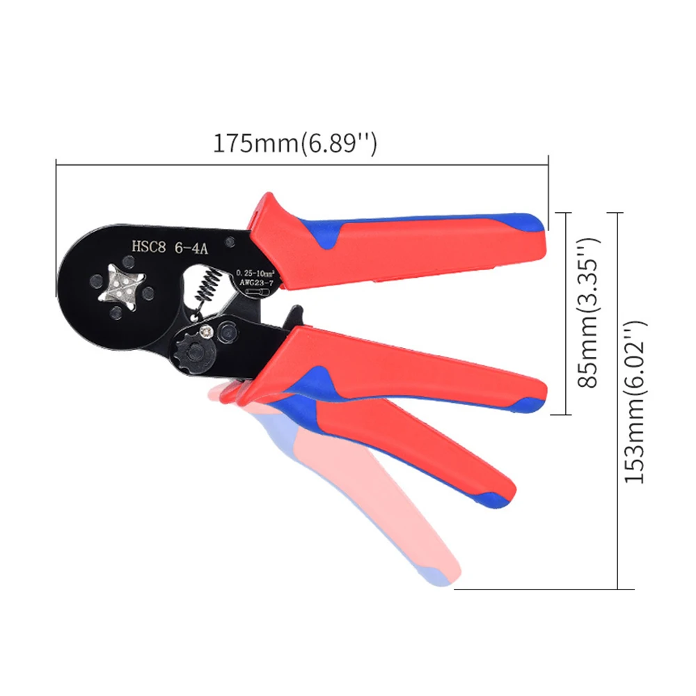 Обжимные контакты для клемм, строительные плоскогубцы HSC8 6-4A, регулируемые мини-электрики с храповым механизмом, шестигранные/квадратные инструменты