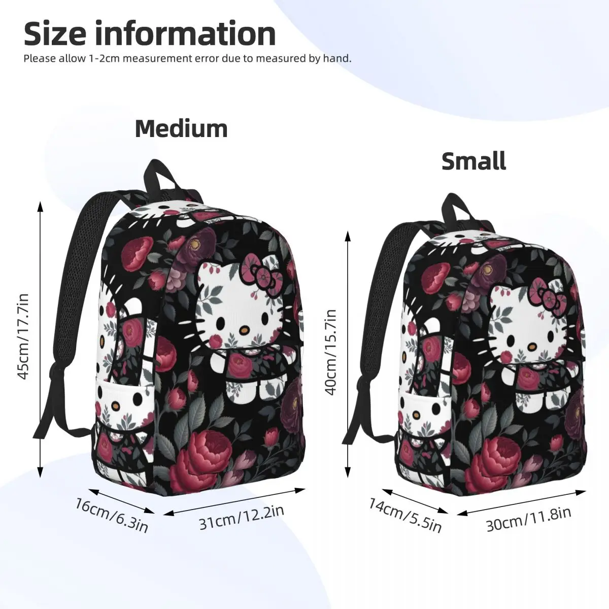 ハローキティかわいい漫画バックパック少年少女パターンバックパックポリエステルかわいいスクールバッグ大学カスタムリュックサック