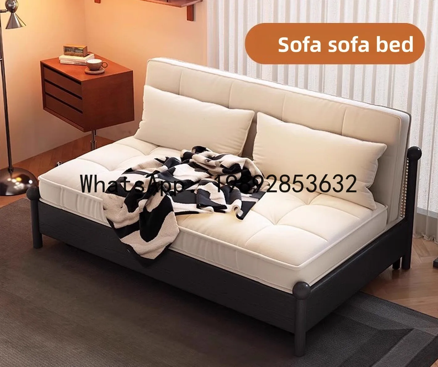 Solid Wood Sofa Bed for Small Apartments, Multifunctional Foldable Integrated Dual-use Bed for Living Room, Space-saving