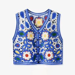 Floral Crochet Vest Top for Women Sleeveless Button Down Open-knit Sweater Vest blouse Summer Teen-girl Boho Vacation Outfit