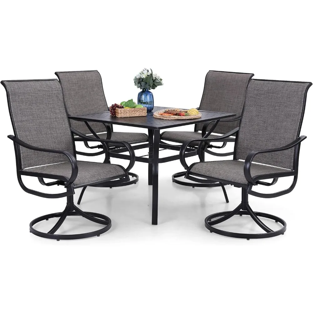 4 Swivel Chairs with Back & 1 Metal Table, Patio Dining Furniture Sets for Deck Lawn & Garden, Black Patio Dining Table Set