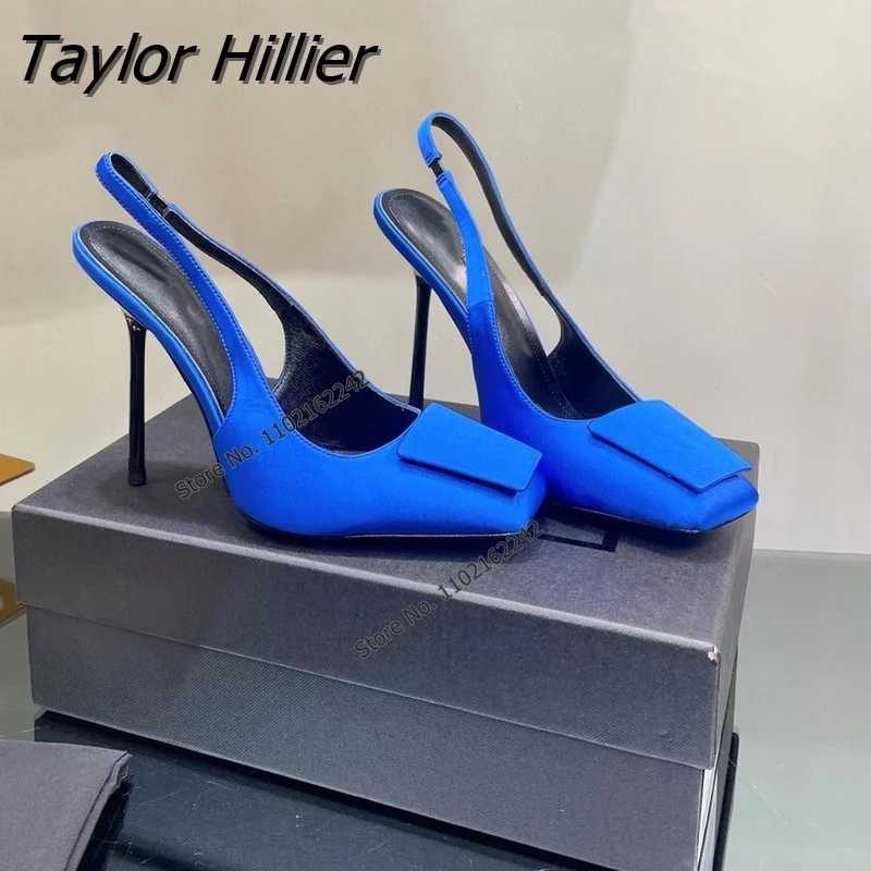 New Satin Pumps Square Toe Back Strap Slingback Sexy Sandals Slim Heel Prom Party Fashion Women'S Shoes Gladiator Plus Size