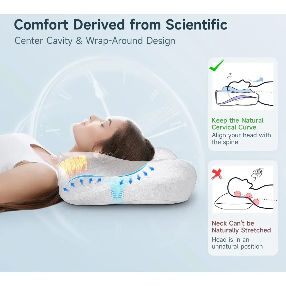 Cervical Memory Foam Pillow for Neck Shoulder Pain Relief Sleeping Supports Your Head, Side, Back and Stomach Sleepers