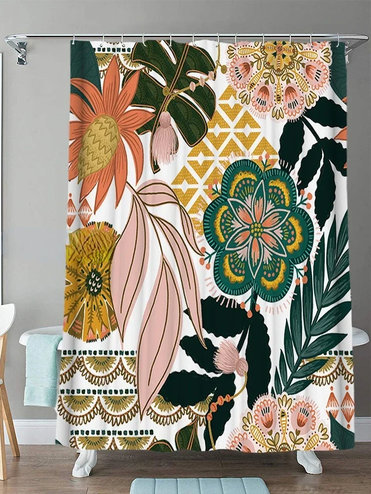 Bohemian Floral Print Shower Curtain Scandinavian Style Children's Bathroom Shower Curtain Kitchen Waterproof Curtain Banheiro