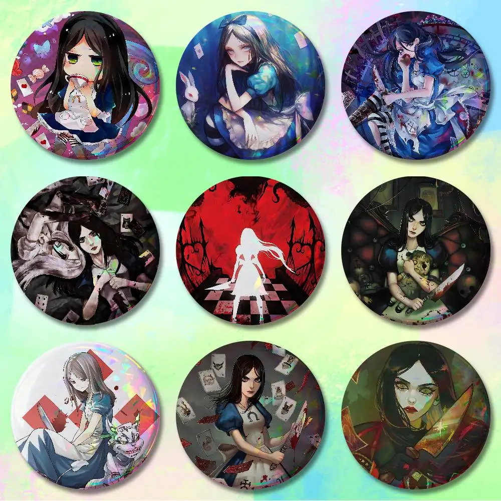 

A-Alice Madness GAME Returns Pins 58mm Cute Cartoon Badge Handmade Brooches for Backpack Accessories
